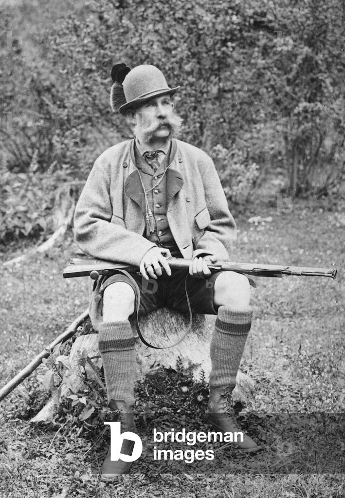 Emperor Franz Joseph as a hunter around 1900 (b/w photo)