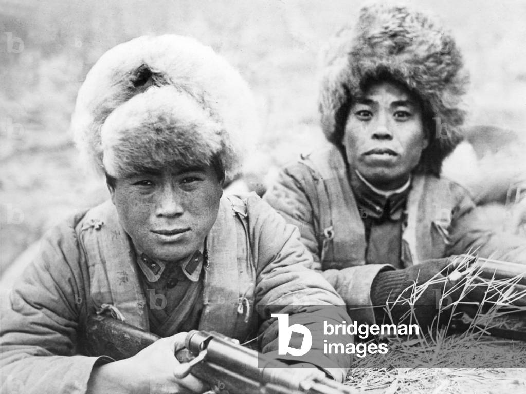Chinese soldiers at Mukden in Manchuria, 1932 (b/w photo)