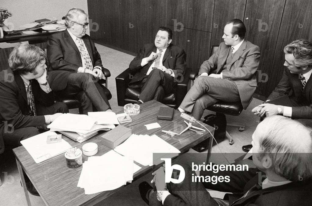 CSU party leader Franz Josef Strauß interviewed by Henri Nannen, 1971 (b/w photo)