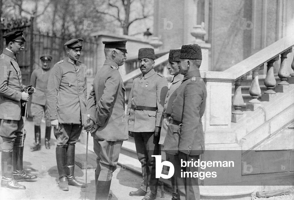 Crown Prince Rupprecht of Bavaria, in conversation with Turkish officers, 1917 (b/w photo)