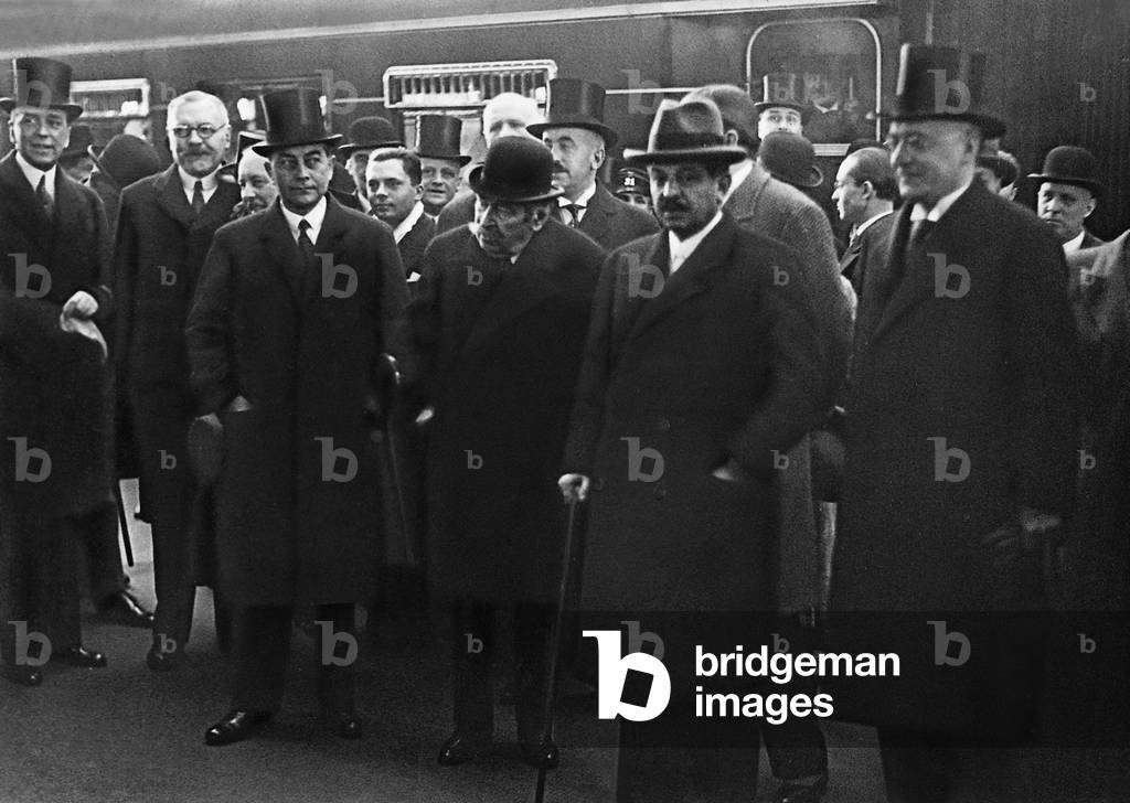Heinrich Bruening, Pierre Laval and Aristide Briand during a state visit to Berlin, 1931 (b/w photo)