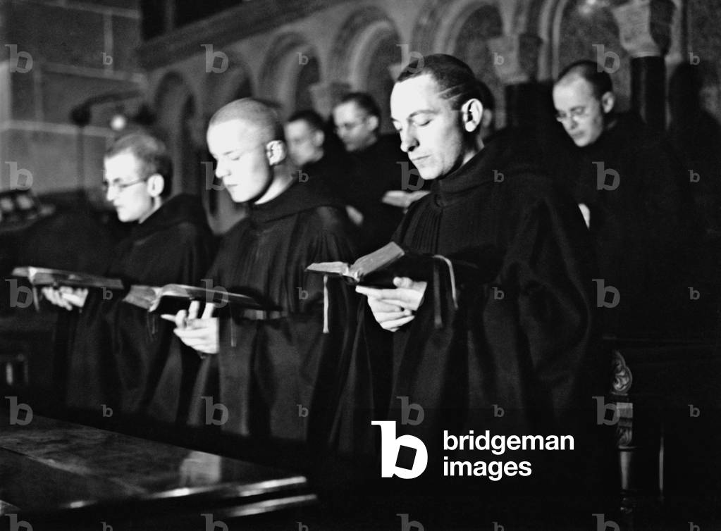Benedictine monks at mass, 1931 (b/w photo)