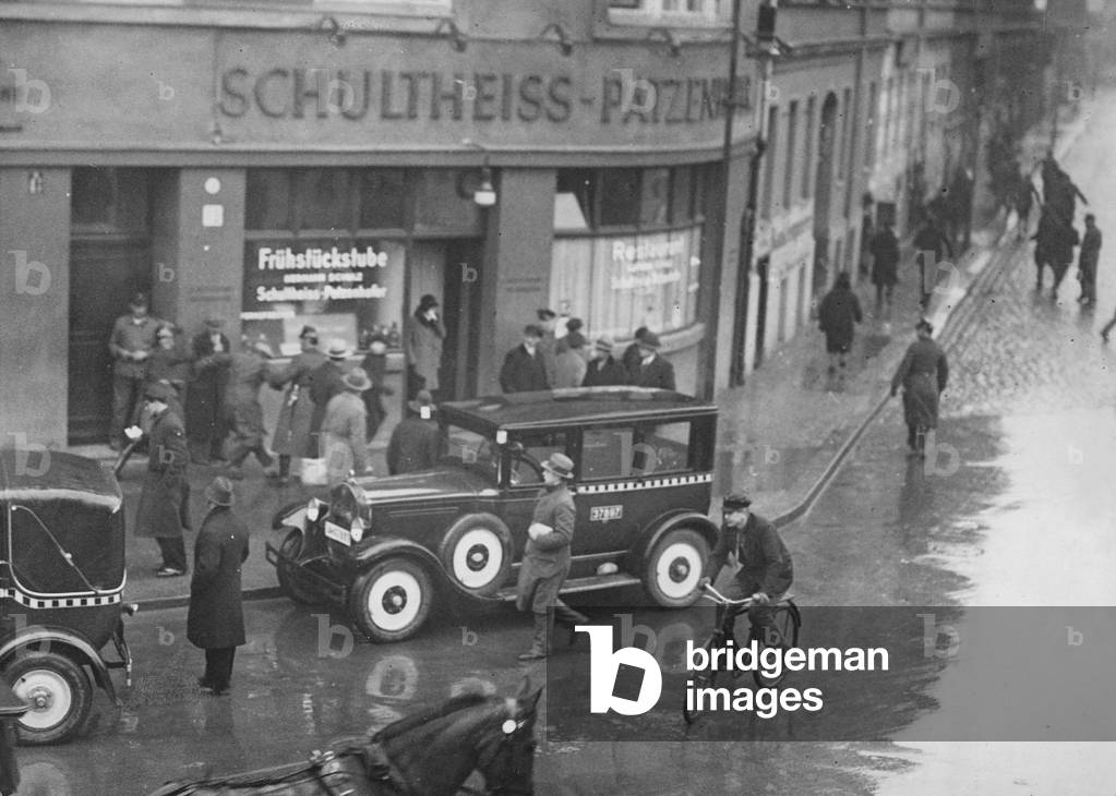 Policemen arrest unemployed people at Buelowplatz in Berlin, 1931