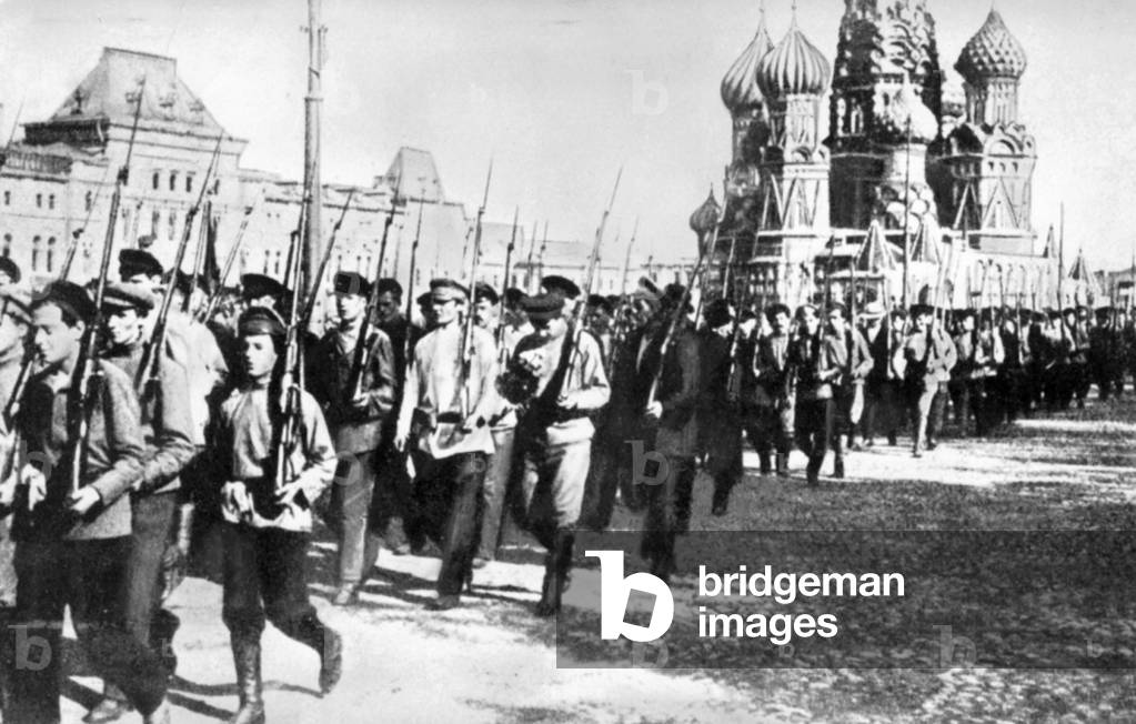 Red Army parade on Red Square in Moscow (b/w photo)
