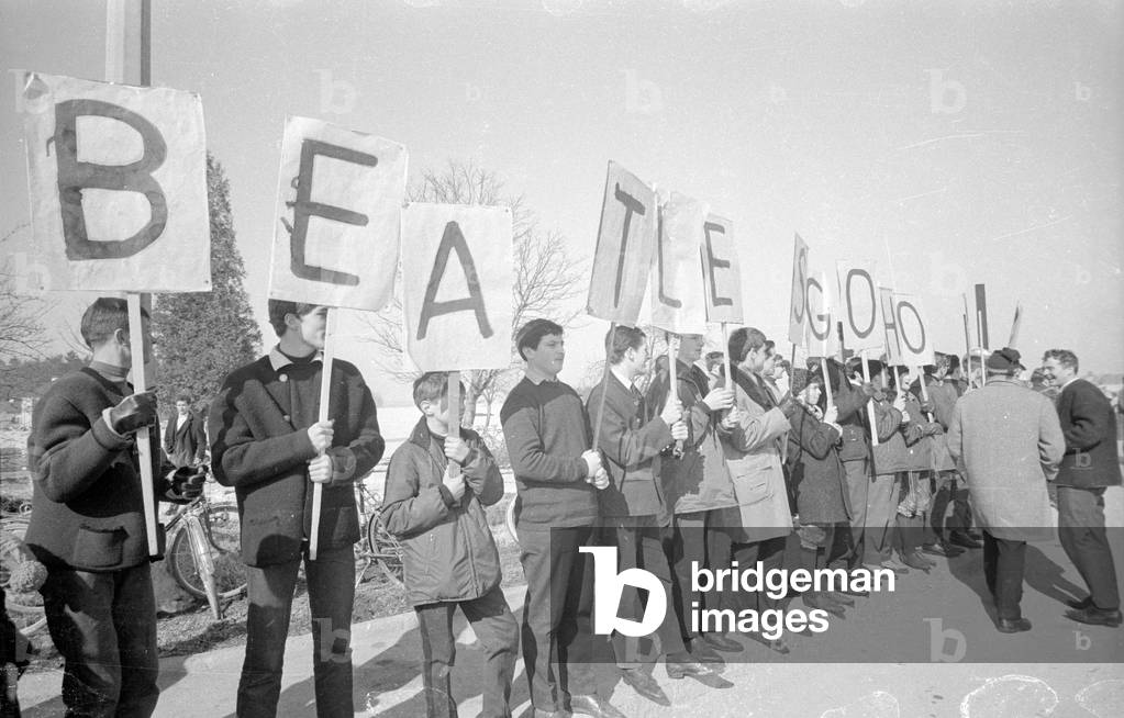Anti Beatles protest in Salzburg, 1965 (b/w photo)