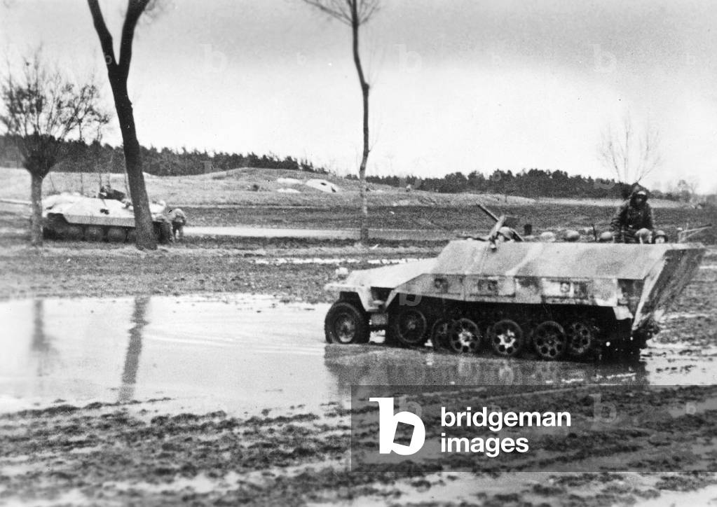 German armored personnel carrier on the Oder front, 1945 (b/w photo)
