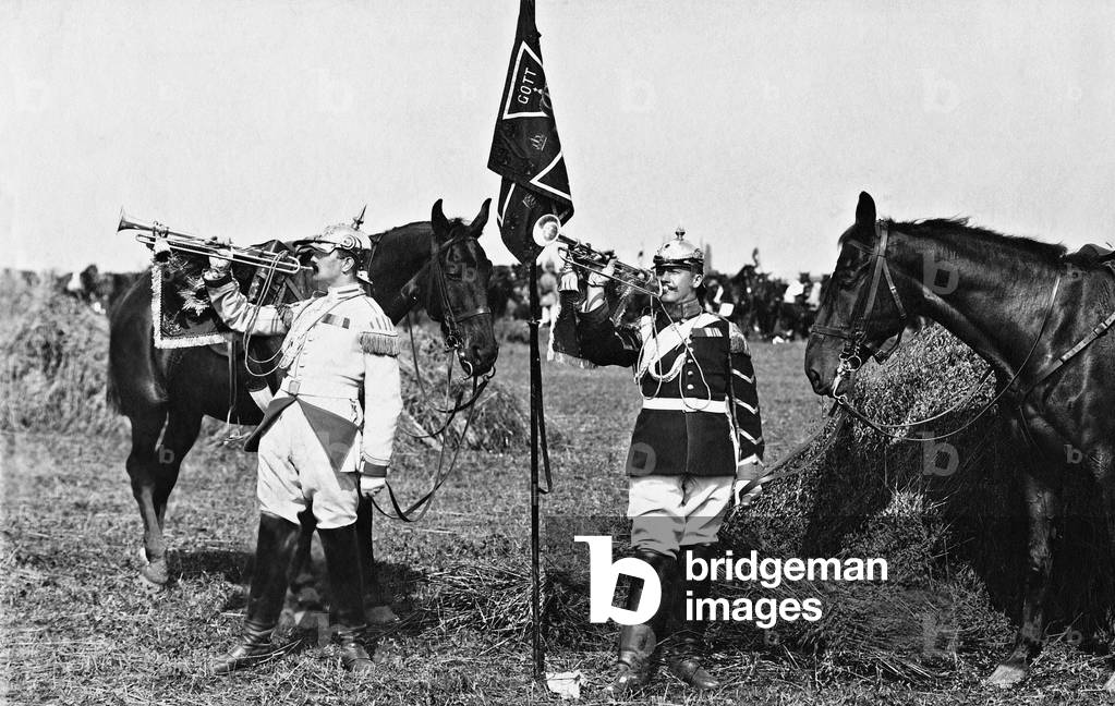 Trumpets by the Imperial maneuvers, 1907 (b/w photo)