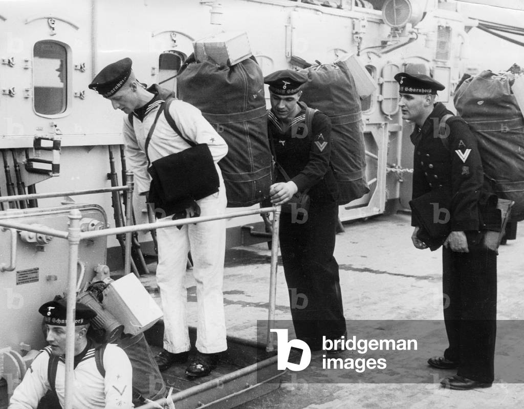 Battleship 'Scharnhorst' is put into service (b/w photo)