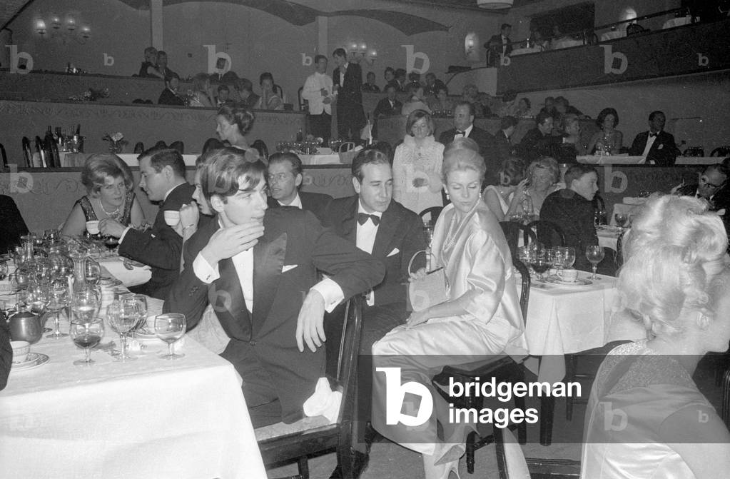 New Year's Eve celebration in St. Moritz, 1966 (b/w photo)