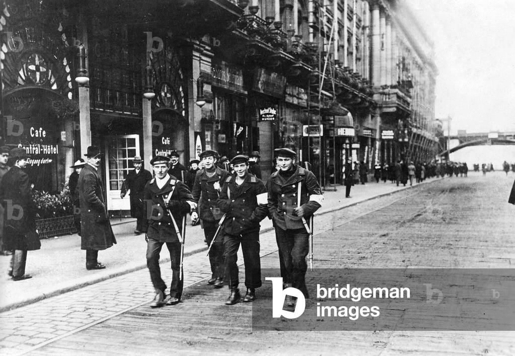 Sailors on patrol in Berlin, 1918 (b/w photo)