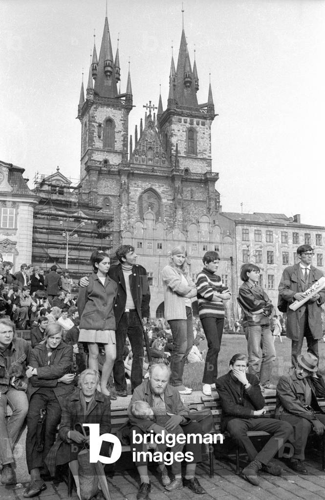 Demonstration in Prague, 1968 (b/w photo)