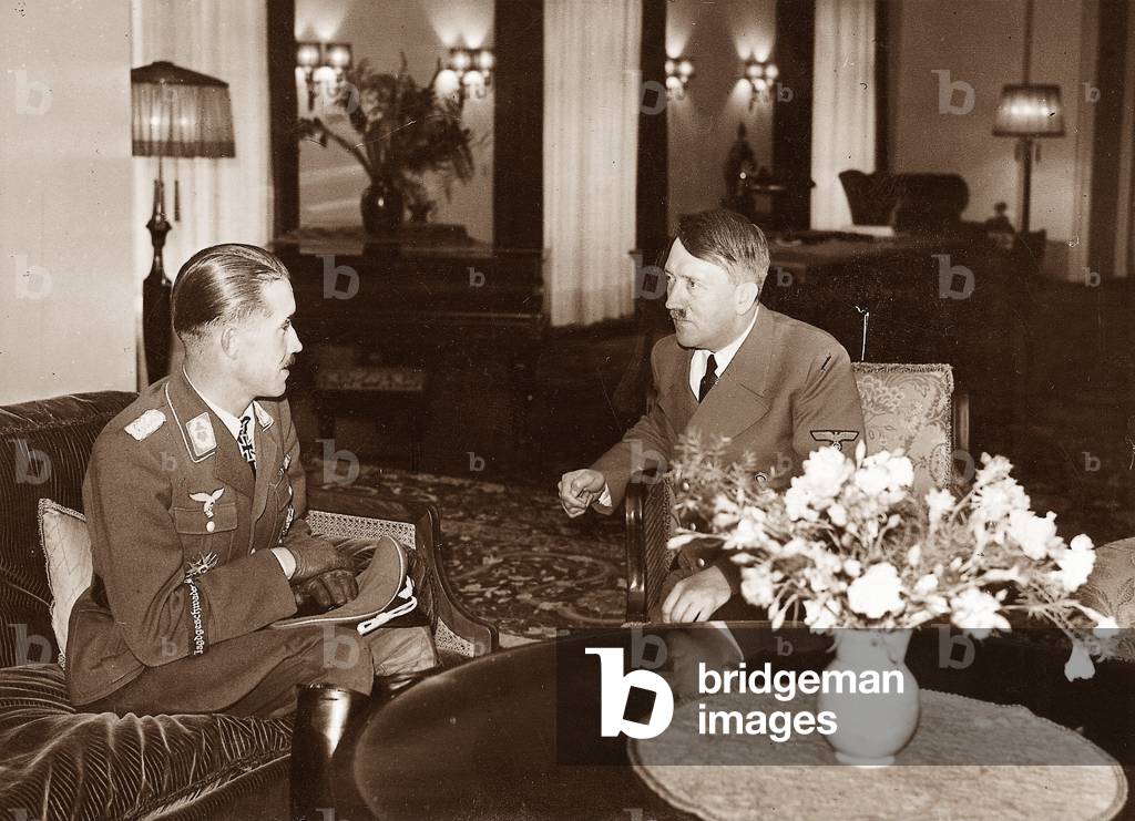 Adolf Hitler with Adolf Galland, 1940 (b/w photo)