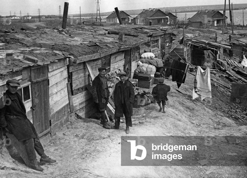 Slum in a city on the Don River in the Soviet Union, 1932 (b/w photo)
