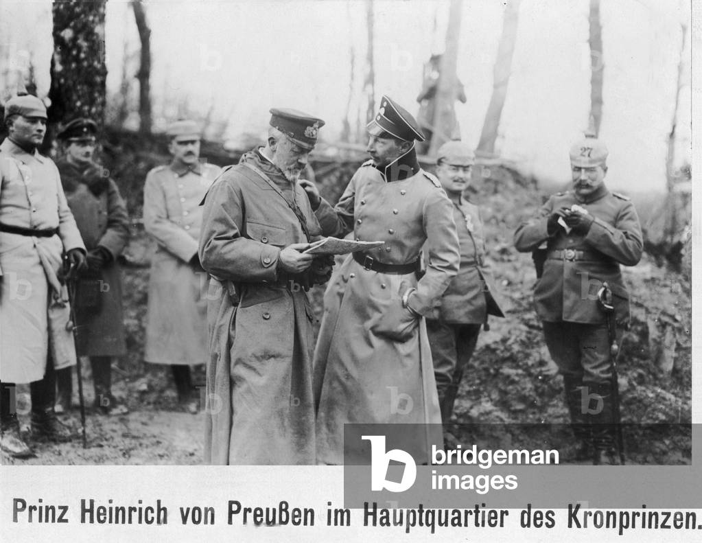 Henry of Prussia visits Crown Prince Wilhelm of Prussia on the Western Front, 1915 (b/w photo)
