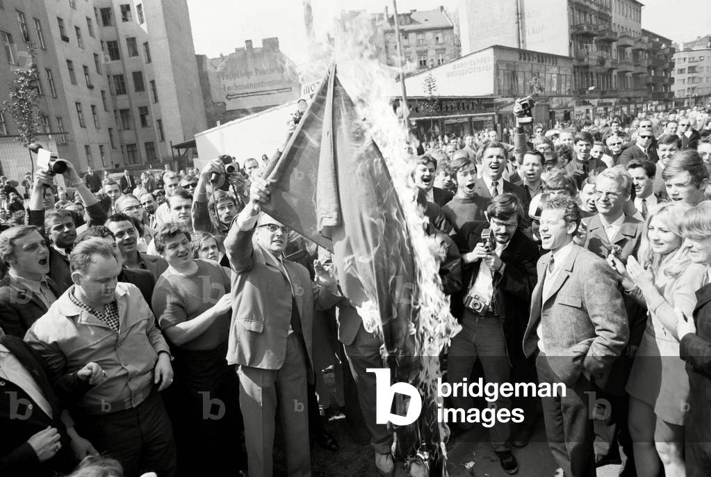 Protests against the planned Emergency Act in Berlin, 1968 (b/w photo)