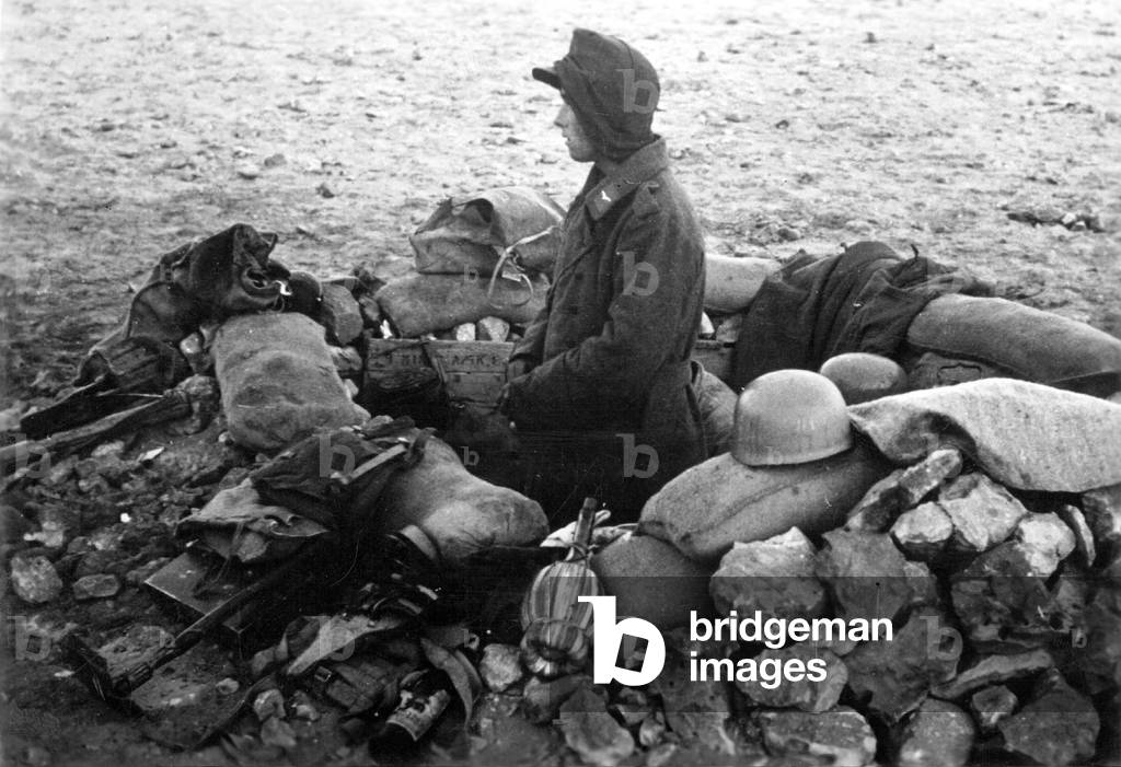 German soldier at El Alamein, 1942 (b/w photo)