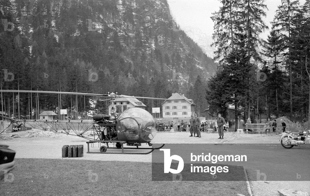 Rescue helicopter shortly before taking off, 1954 (b/w photo)