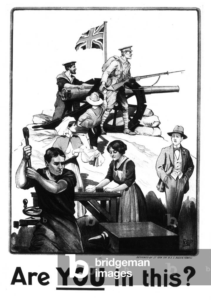 British propaganda poster from WWI, 1915 (b/w photo)