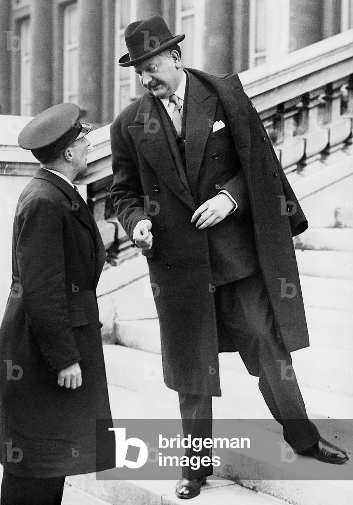 Pierre Etienne Flandin in front of the Quai d'Orsay, 1936 (b/w photo)