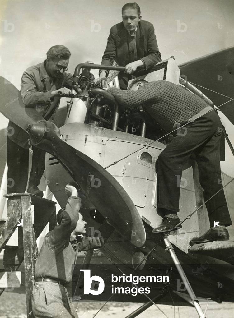 Young men during their aircraft mechanic training, 1932