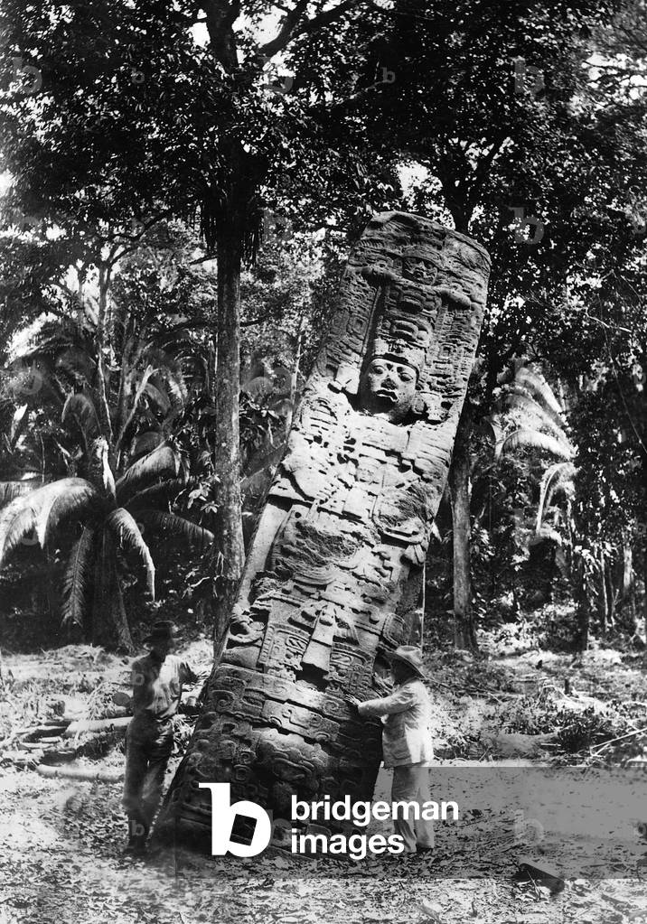 Maya monument in Mexico, 1925 (b/w photo)