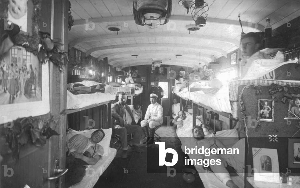 German military hospital train at the western front, 1915 (b/w photo)