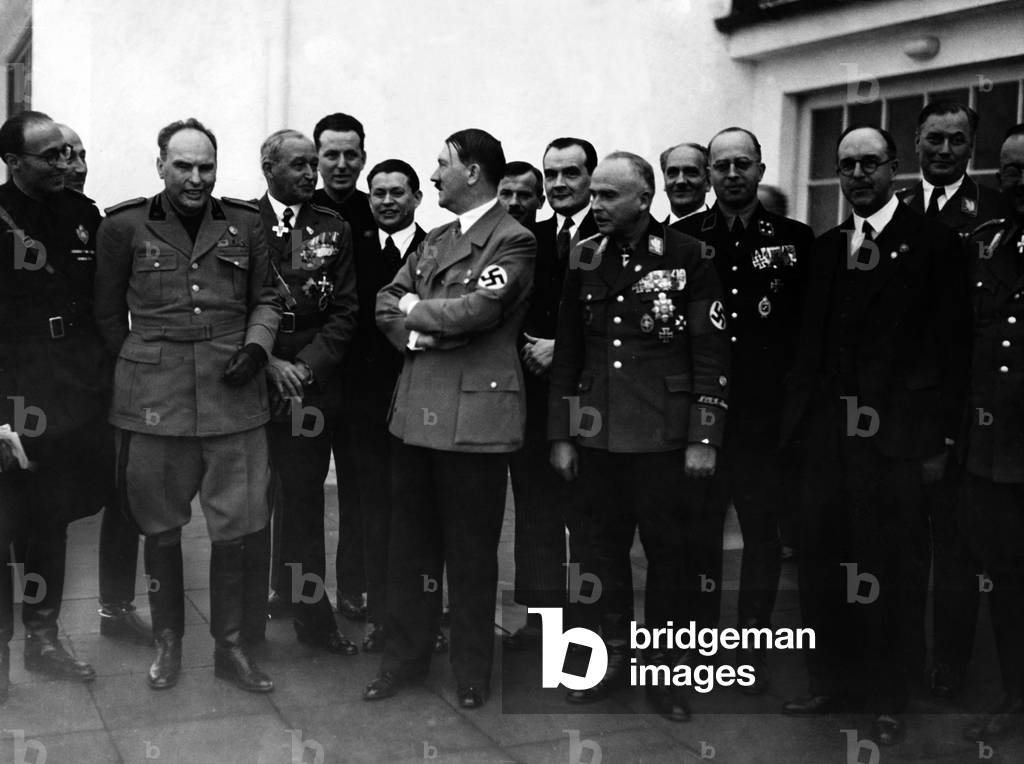 Adolf Hitler with Italian delegates (b/w photo)