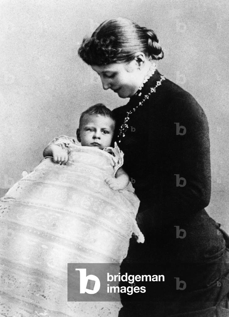 Empress Augusta Victoria with her son, 1882 (b/w photo)