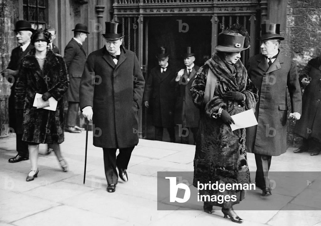 Winston Churchill and Stanley Baldwin at a memorial service, 1928 (b/w photo)