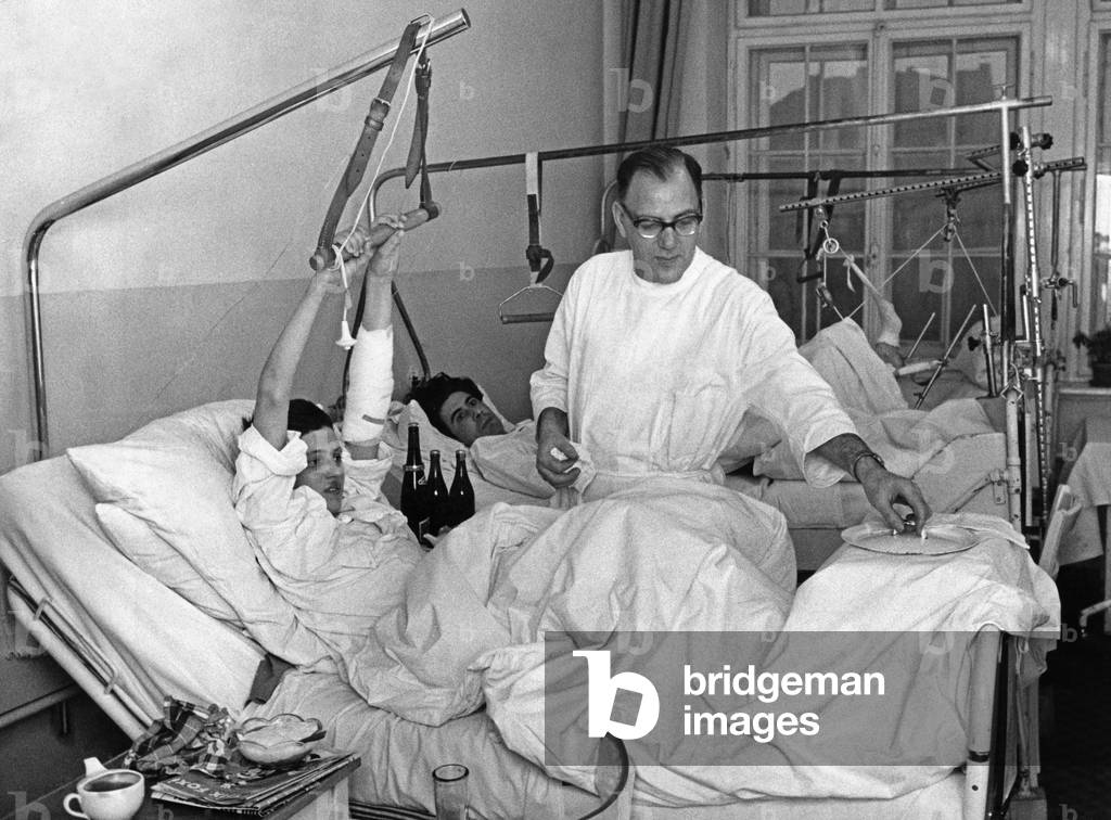 Orderly in hospital, 1949 (b/w photo)