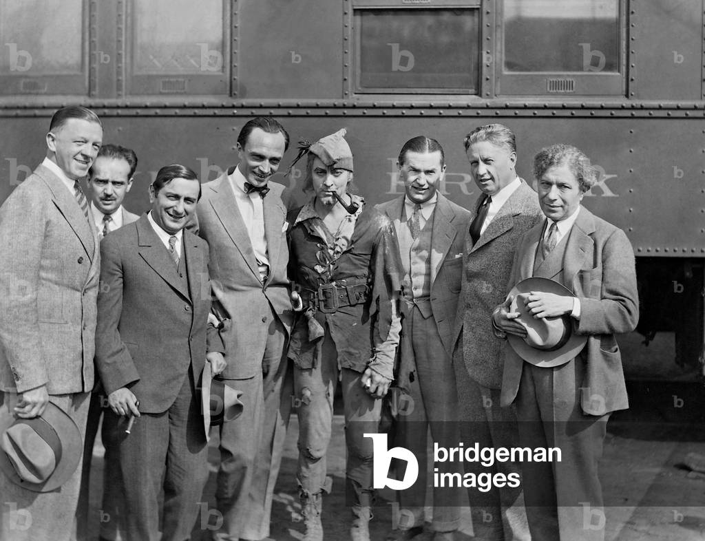 Ernst Lubitsch at a reception at the train station in Hollywood, 1932 (b/w photo)