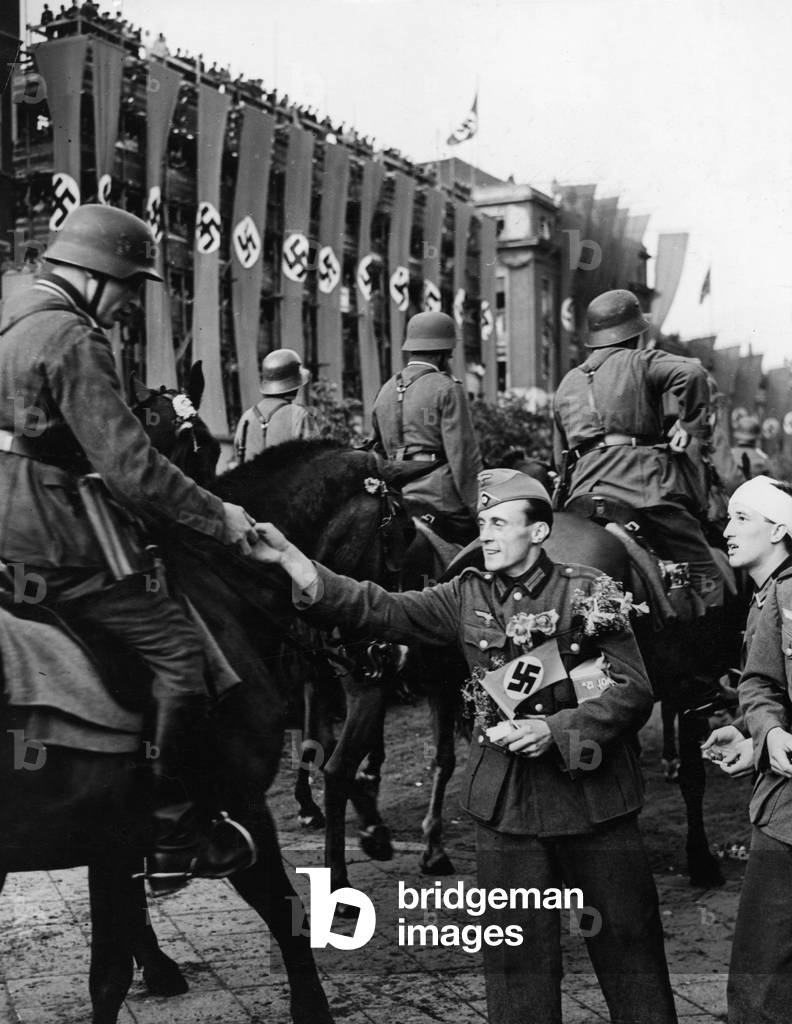 Victory parade after the French campaign in Berlin, 1940 (b/w photo)