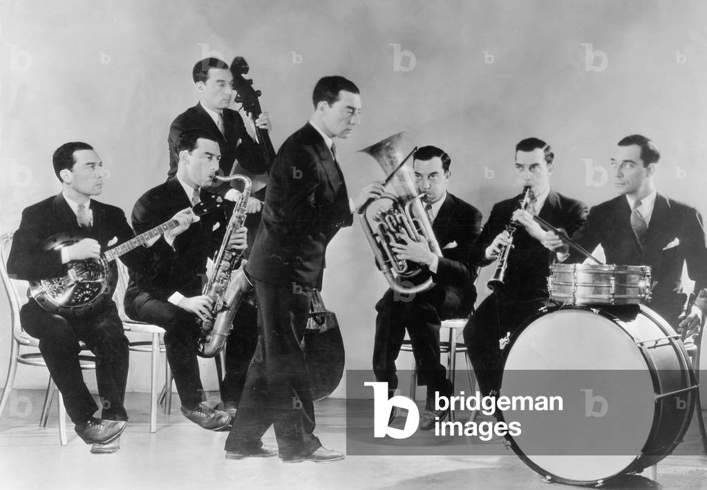 Buster Keaton as a musician (b/w photo)