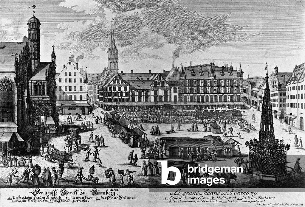 Main Market in Nuremberg, 1719 (b/w photo)