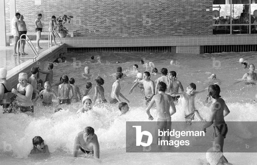Wave pool in Bavaria, 1971 (b/w photo)