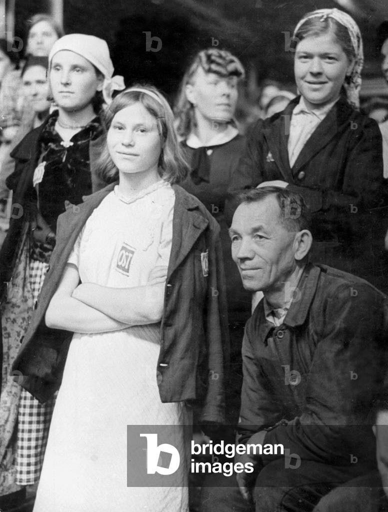 Forced laborers in Germany, 1943 (b/w photo)