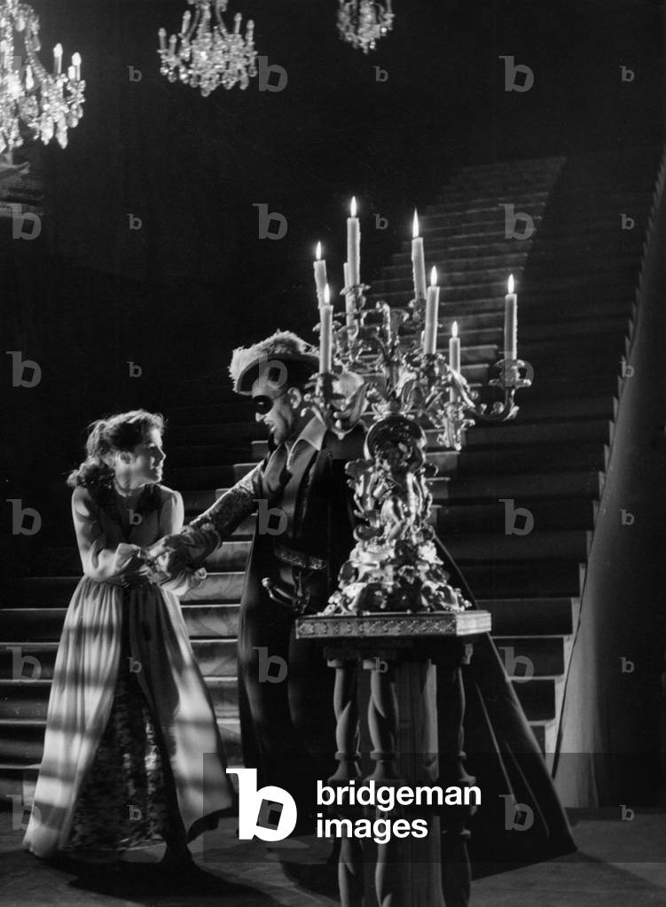 Marianne Koch as Donna Anna and Victor Tacik as Don Giovanni in the television production of 'Don Giovanni', Munich, 1957 (b/w photo)