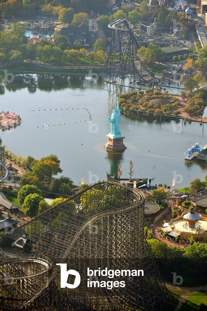 Reproduction of the Statue of Liberty, in Heidepark Soltau, leisure park in Soltau, Germany, 25 September 2011
