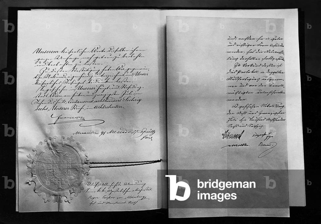 Preliminary peace of Nikolsburg, 1866 (b/w photo)