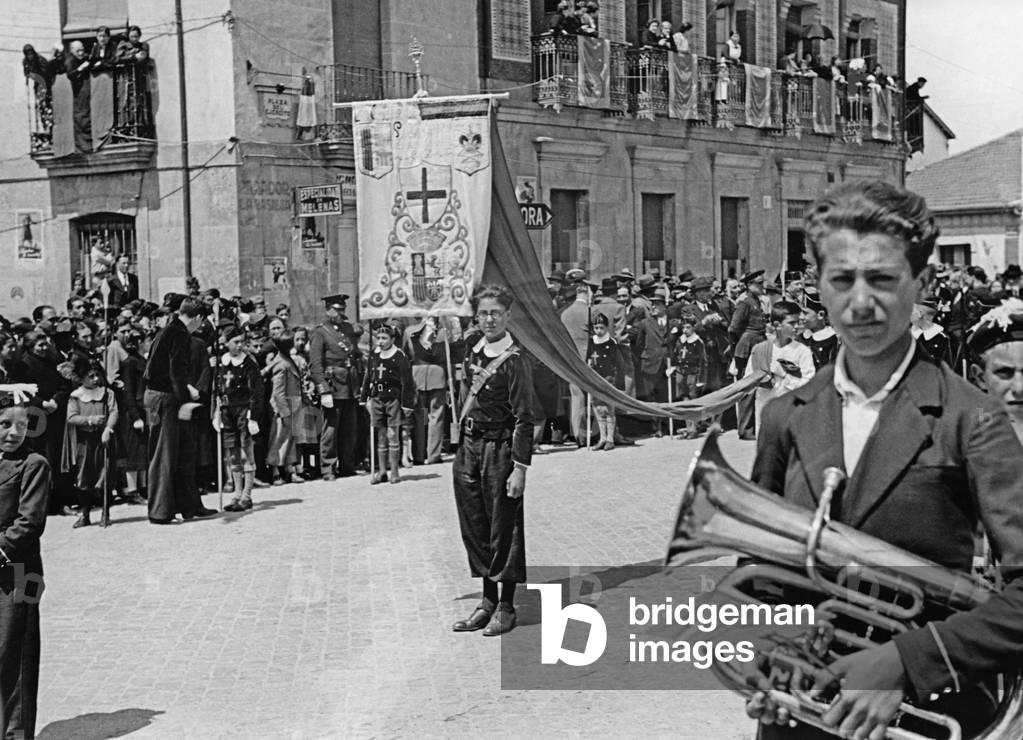 Spanish national flag ceremony in Valmaseda, Basque Country, Spain, 1937
