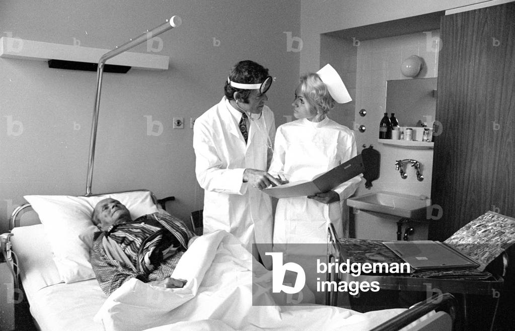At the hospital, nurse, 1971 (b/w photo)