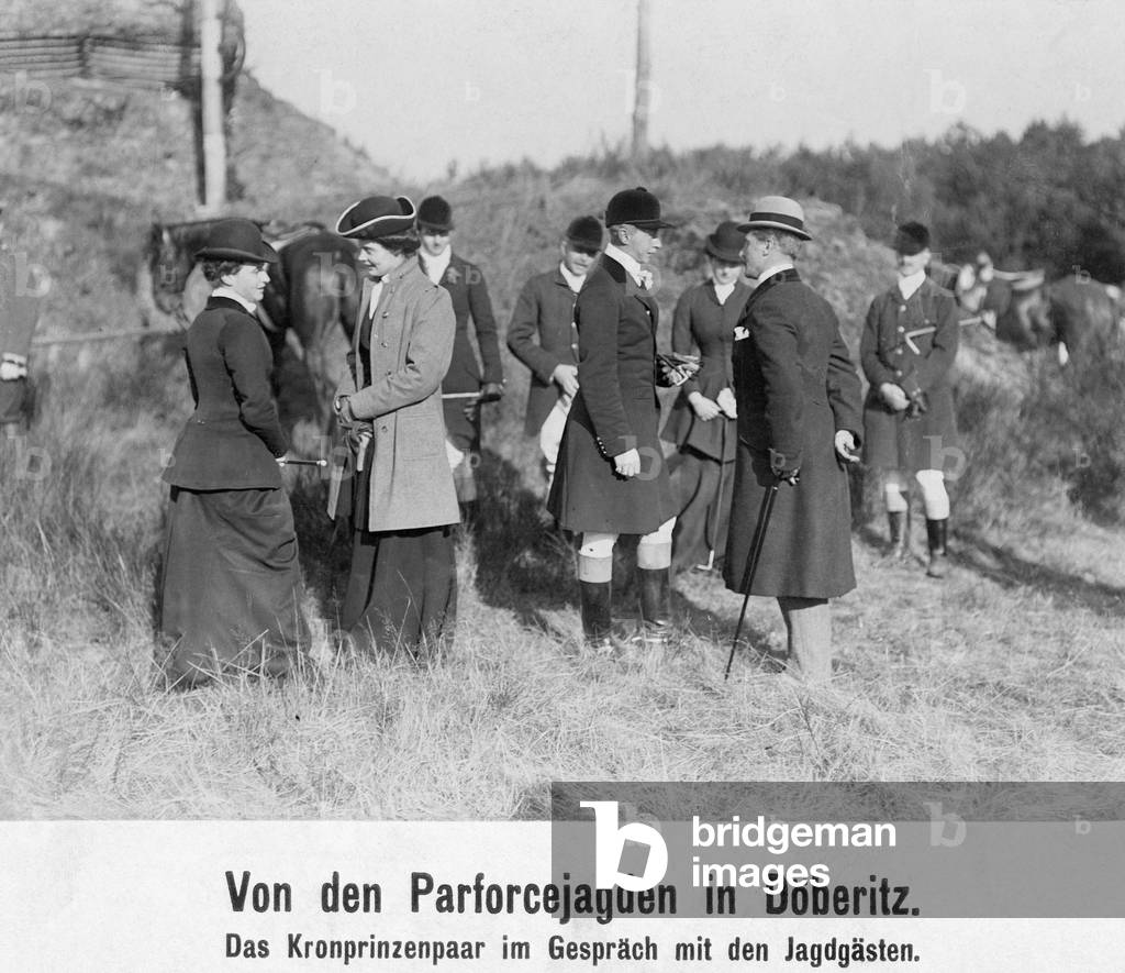 The Prussian crown prince couple during a par force hunt in Doeberitz, 1908