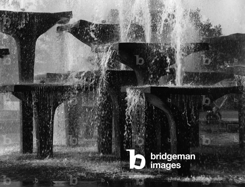 Fountains in Gydnia (b/w photo)