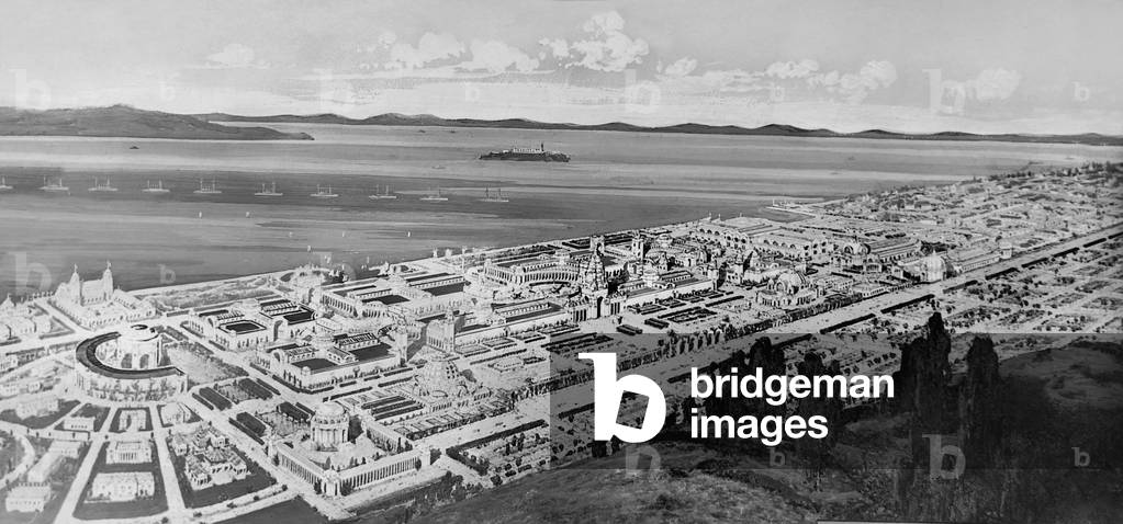 Contemporary representation of the site of World Expo in San Francisco, 1913 (b/w photo)
