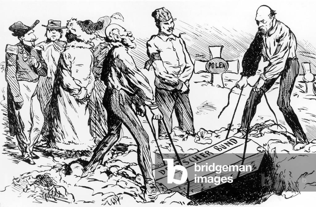 Caricature related to the war between Prussia and Austria, 1866 (b/w photo)