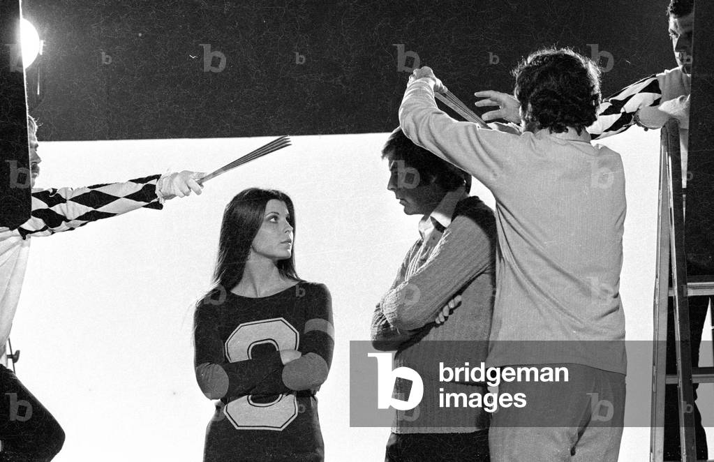 Robert Wagner and Tina Sinatra on set, ca. 1970 (b/w photo)