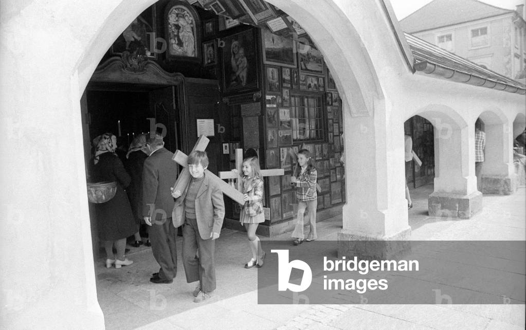 Pilgrims in Altötting, 1974 (b/w photo)