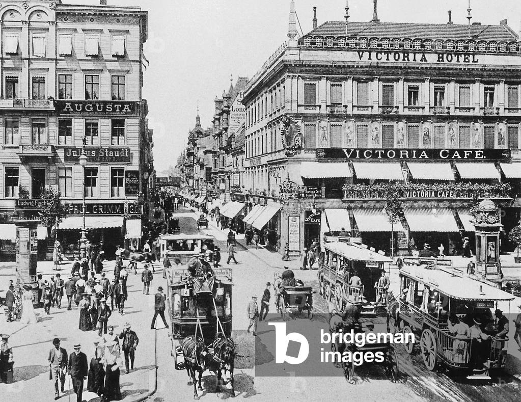 Unter den Linden in Berlin around the turn of the century (b/w photo)