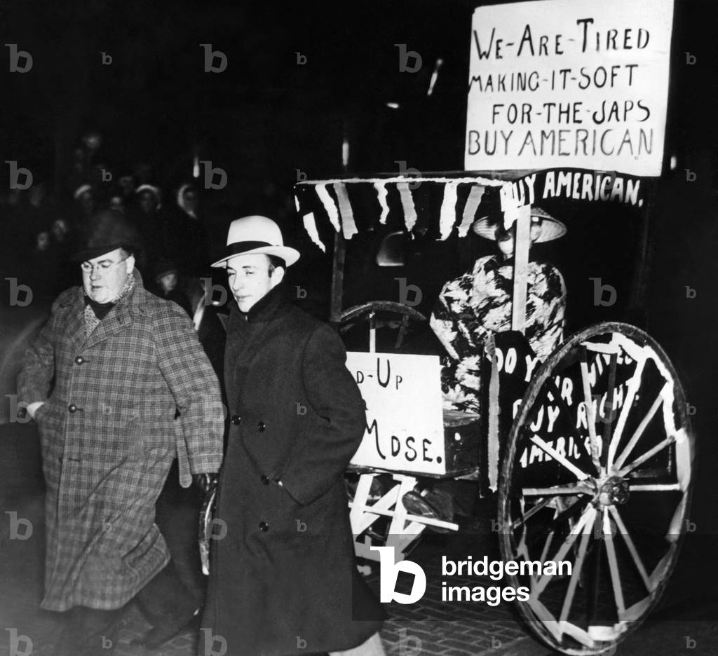 Demonstration in Ohio against goods deliveries to Japan, 1937 (b/w photo)
