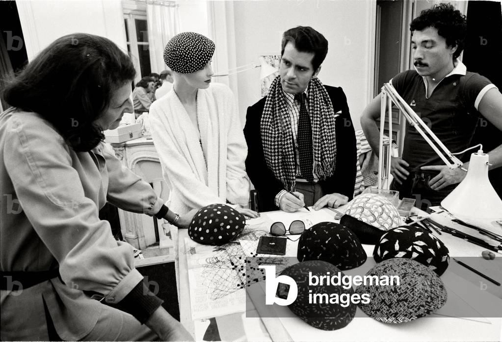 Karl Lagerfeld at Maison Chloe, 1972 (b/w photo)
